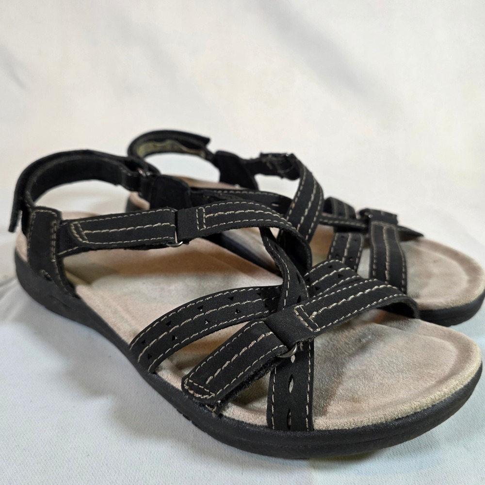 Earth Origins Savoy Sailor Womens 9 Black Strappy Comfort‎ Sandals Adjustable